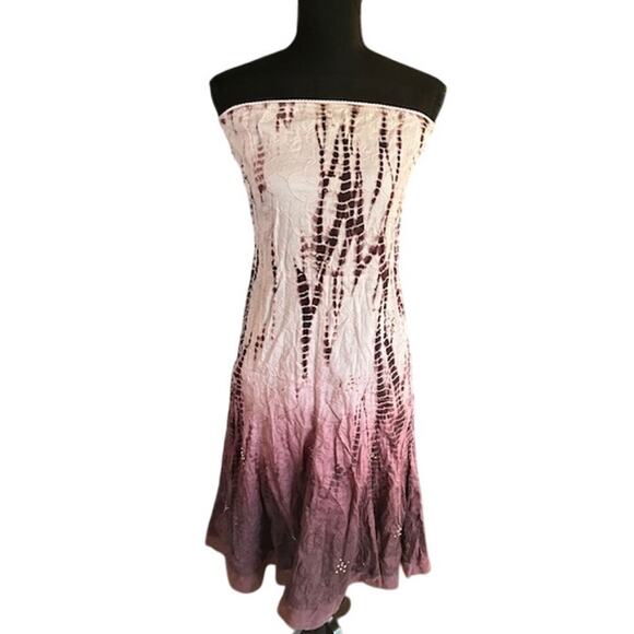Guess Jeans Strapless Ombre Tie-Dye Dress Purple Pink Size L NWT - Picture 2 of 7